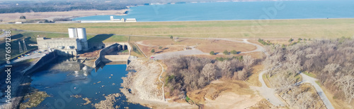 Принти на полотні Panoramic top view Denison Dam low in water located on the Red River between Tex
