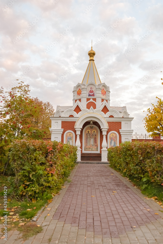 Christian Orthodox chapel church in the autumn evening