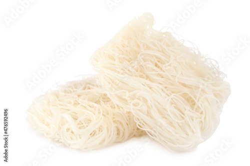 Bricks of dried rice noodles isolated on white. East Asian cuisine