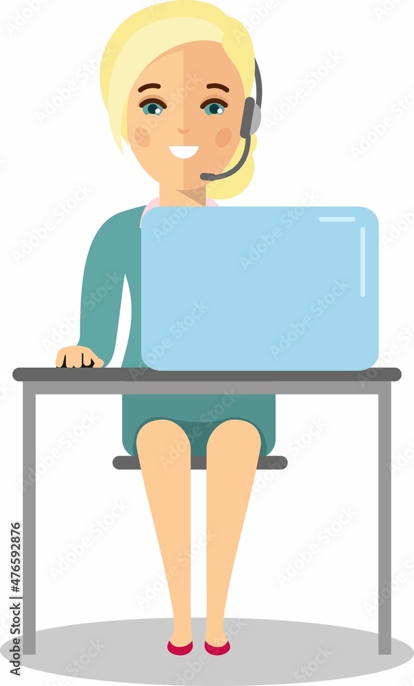 Operator of call center office working in headphones. Operator of call center office working in headphones.
