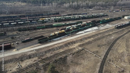 many trains carrying dangerous goods, oil products. 4k drone footage