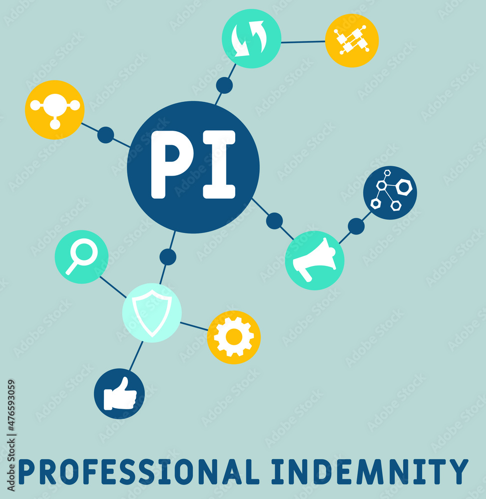 PI - Professional Indemnity acronym. business concept background. vector illustration concept with keywords and icons. lettering illustration with icons for web banner, flyer, landing PI - Professional Indemnity acronym. business concept background. vector illustration concept with keywords and icons. lettering illustration with icons for web banner, flyer, landing