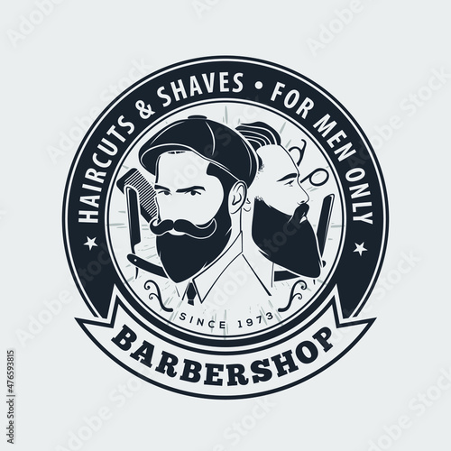 Barbershop poster, banner template with Bearded men. Vector illustration