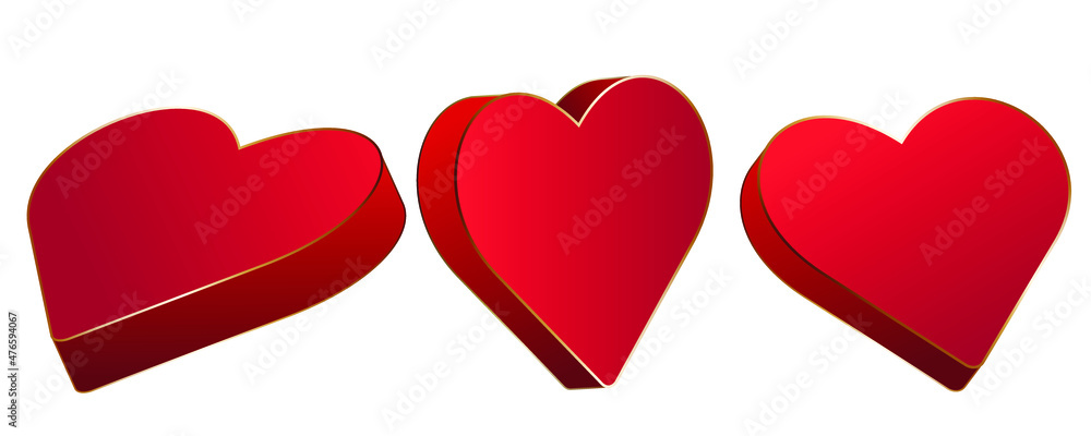 Red heart in isometric view with gold trim
