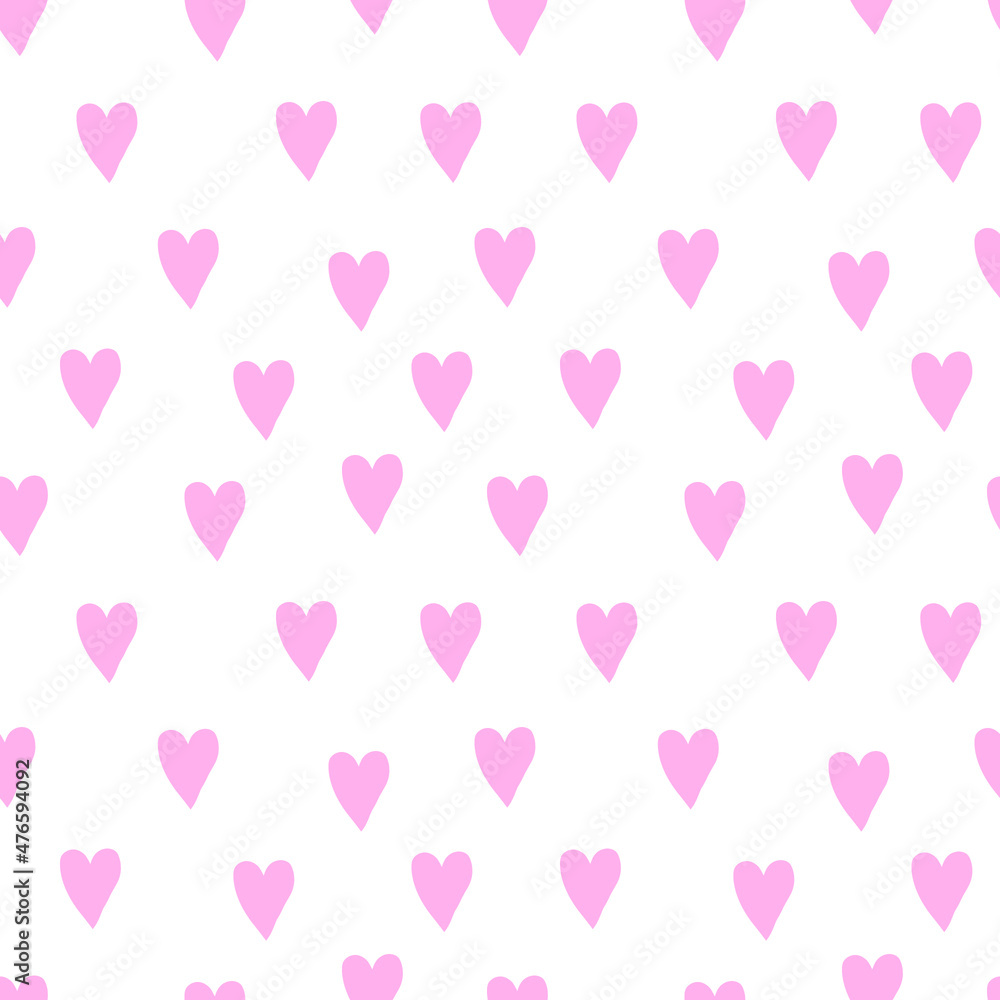 Seamless vector pattern with hearts for valentine's day in the trending color pink. Abstract, animalistic, minimalist hand drawn print. Designs for textiles, fabric, wrapping paper, packaging.