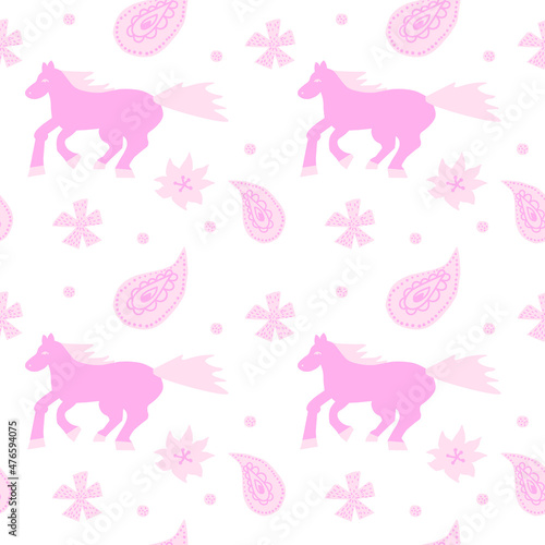 Seamless vector pattern with horses for valentine s day in the trending color pink. Abstract  animalistic  minimalist hand drawn print. Designs for textiles  fabric  wrapping paper  packaging.