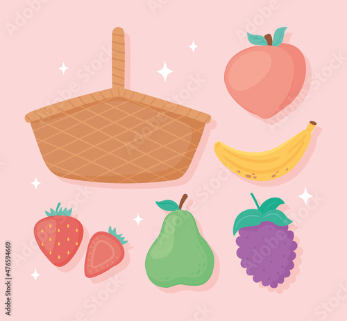 icons basket and fruits