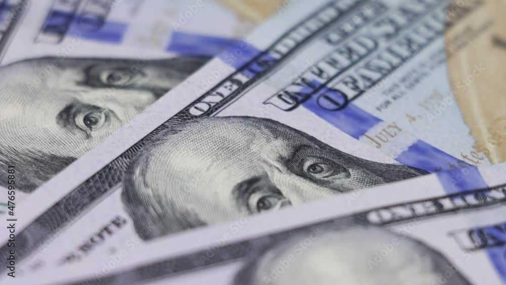 Rotating US Dollar banknotes - close-up view Rotating US Dollar banknotes - close-up view