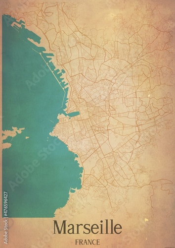 Canvas Print Vintage map of Marseille France.