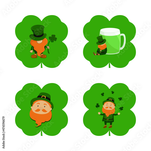Set of leprechaun avatars. Vector illustration.