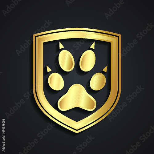 3d golden metal shield paw logo