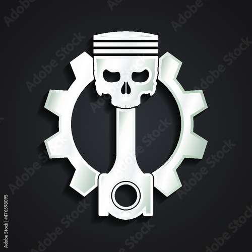3d piston skull head with gear silver logo