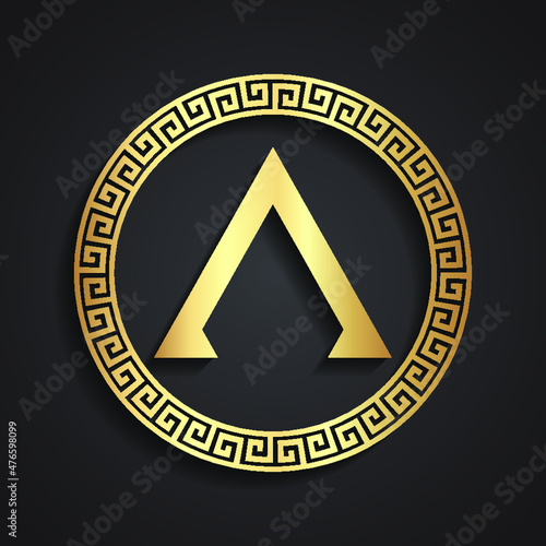 spartan shield vith greece lambda symbol / 3d golden shape photo