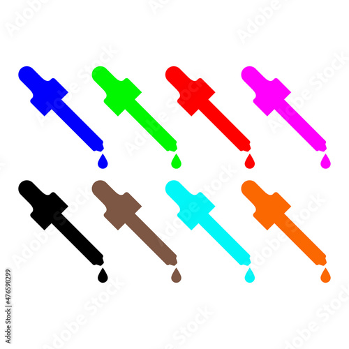 Pipette dropper with a drop. Set of colorful bright vector illustrations and icons.