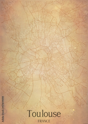 Fotografia, Obraz Vintage map of Toulouse France.