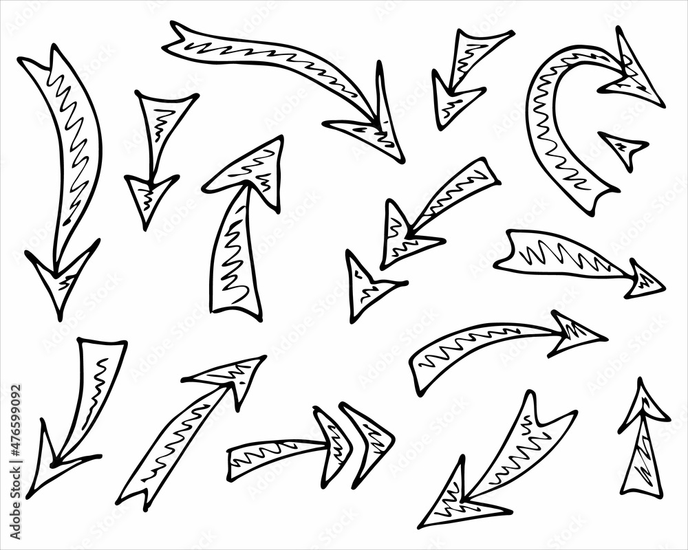 Abstract arrows doodles collection hand drawn, black and white vector illustration Abstract arrows doodles collection hand drawn, black and white vector illustration