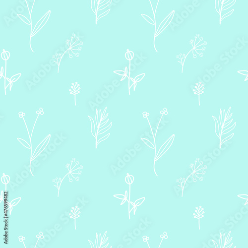 Vector seamless pattern with Flowers white line on Spun Sugar hand painted background.Summer,floral,botanical print in doodle style.Design for textiles,fabric,wrapping paper,packaging,wallpaper.