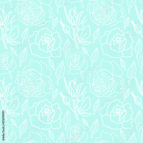 Vector seamless pattern with Flowers white line on Spun Sugar hand painted background.Summer,floral,botanical print in doodle style.Design for textiles,fabric,wrapping paper,packaging,wallpaper.