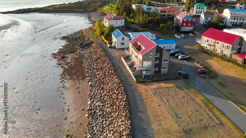 Panoramic view of town Borgarnes in South-Western Iceland from a drone viewpoint © jovannig