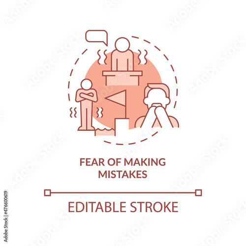 Fear of making mistakes terracotta concept icon. Feeling unsure abstract idea thin line illustration. Isolated outline drawing. Editable stroke. Roboto-Medium, Myriad Pro-Bold fonts used
