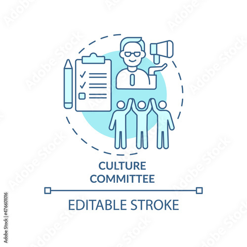 Culture committee turquoise concept icon. Cross team values abstract idea thin line illustration. Isolated outline drawing. Editable stroke. Roboto-Medium, Myriad Pro-Bold fonts used7