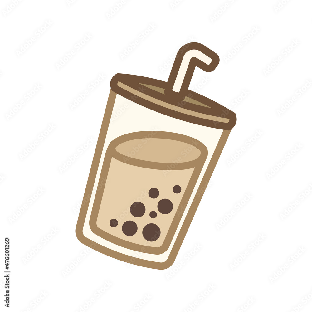 Cute milk tea, bubble tea tilted with boba icon logo clipart Stock ...