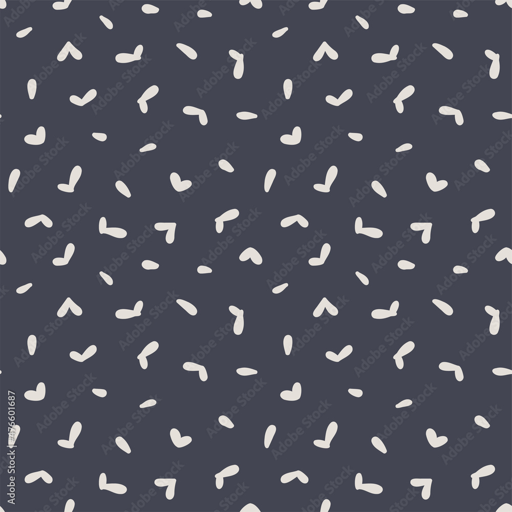 Abstract seamless pattern with hearts and dots on black background. Perfect for prints, backgrounds, wrapping paper, textile, linen, wallpaper, etc.