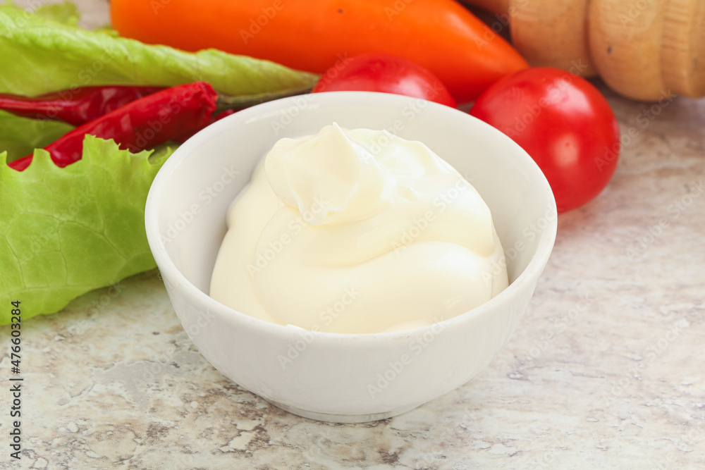Organic mayonnaise sauce in the bowl Organic mayonnaise sauce in the bowl
