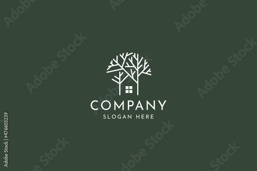 House tree logo design vector illustration.