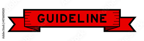 Ribbon label banner with word guideline in red color on white background