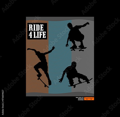 Vector illustration on the theme of skateboarding and skateboard in New York City. Vintage design. Grunge background. Typography, t-shirt graphics, print, poster, banner, flyer, postcard - Vector