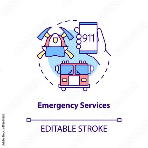 Emergency services concept icon. Natural disaster urgent help abstract idea thin line illustration. Isolated outline drawing. Editable stroke. Roboto-Medium, Myriad Pro-Bold fonts used