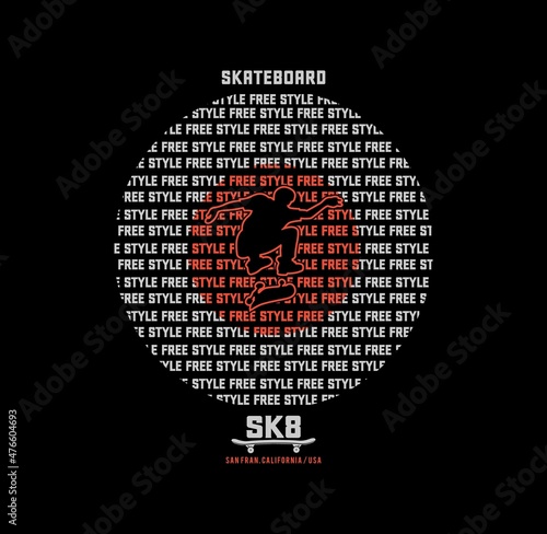 Skate boarding typography, tee shirt graphics, vectors