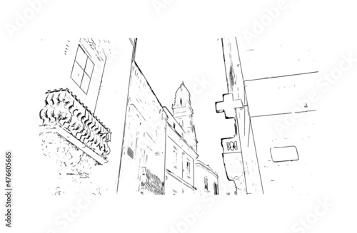 Building view with landmark of Lecce is a city in Italy. Hand drawn sketch illustration in vector.