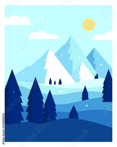 a vector drawing of snowy mountains illustration. a creative design of nature concept for a seasonal theme. an element for art print  wall art  card  etc.