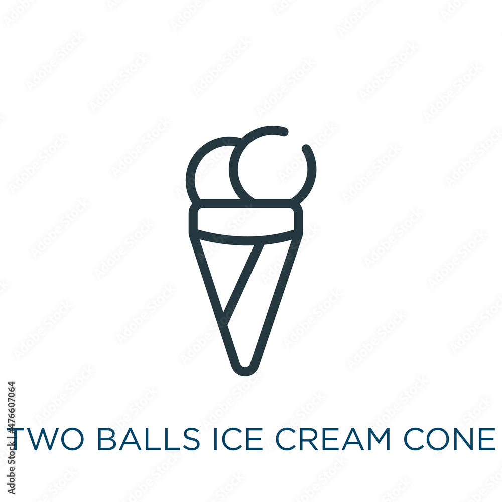 two balls ice cream cone thin line icon. lines, cold linear icons from ...