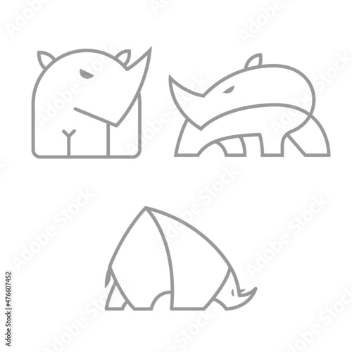 Rhino Logo Icon Symbol Lined Vector Graphic Design Set