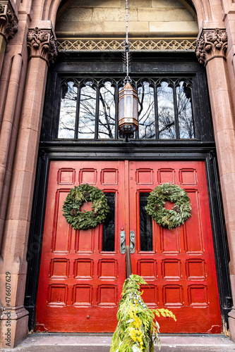 Photography The beautiful Christmas decorations on the doors outside of St