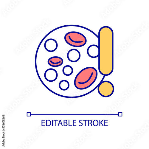 Anemia RGB color icon. Red blood cells lack. Blood disease. Erythrocytes absence. Circulatory system illness. Isolated vector illustration. Simple filled line drawing. Editable stroke. Arial font used photo