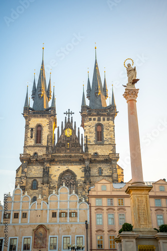 A low angle shot of Tynsky temple in Old Town Square in Prague, Czech republic