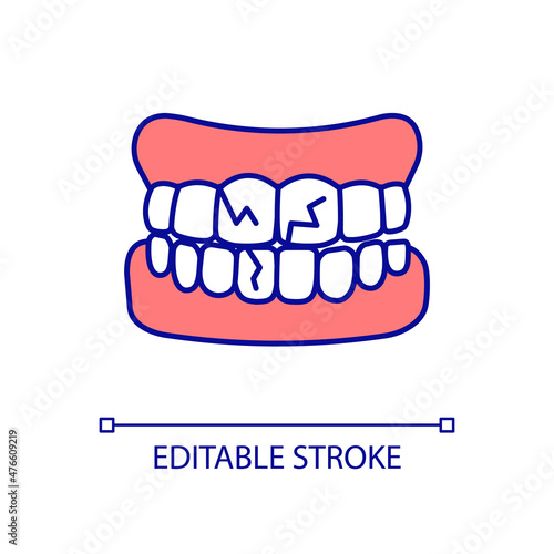 Dental problems RGB color icon. Tooth decay. Enamel deterioration and damage. Oral cavity disease. Isolated vector illustration. Simple filled line drawing. Editable stroke. Arial font used © bsd studio