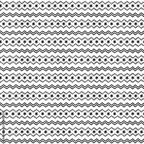 Christmas doodle sweater snowflakes chevron seamless pattern. Simple black and white linear winter holiday background.