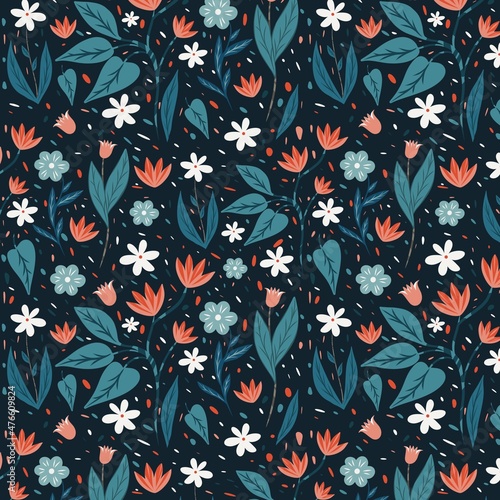 Pattern of beautiful small wildflowers on a dark background