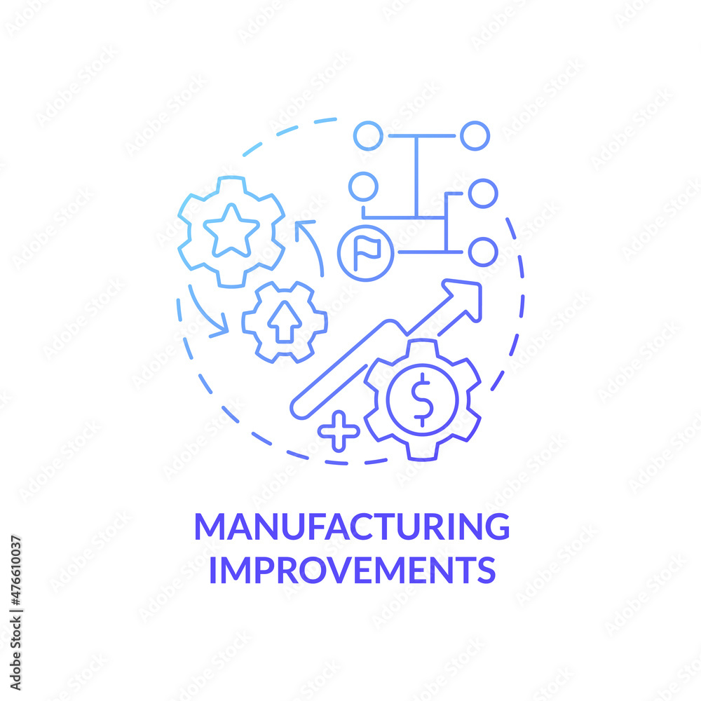 Manufacturing improvements blue gradient concept icon. Enhancing production system abstract idea thin line illustration. Isolated outline drawing. Roboto-Medium, Myriad Pro-Bold fonts used