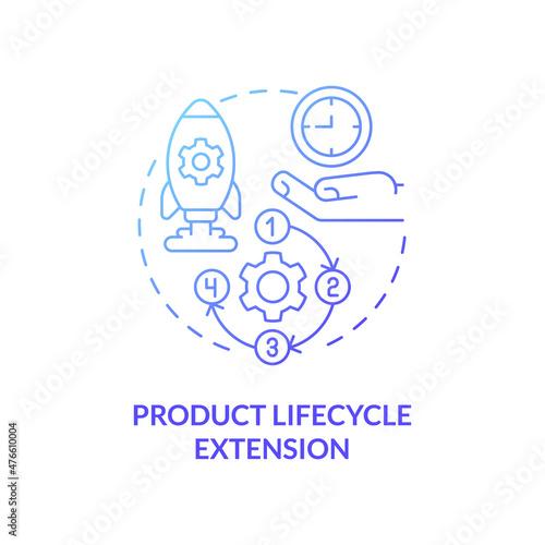 Product lifecycle extension blue gradient concept icon. Optimizing product performance abstract idea thin line illustration. Isolated outline drawing. Roboto-Medium, Myriad Pro-Bold fonts used