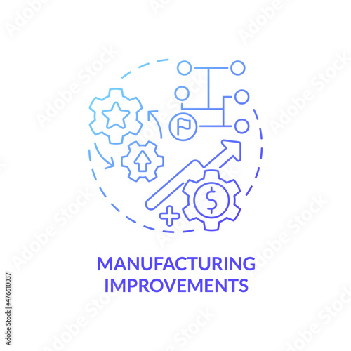 Manufacturing improvements blue gradient concept icon. Enhancing production system abstract idea thin line illustration. Isolated outline drawing. Roboto-Medium, Myriad Pro-Bold fonts used