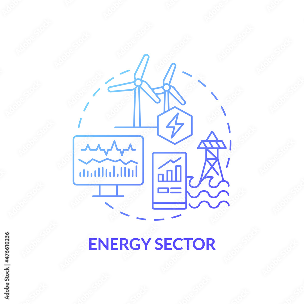 Energy sector blue gradient concept icon. Improving asset performance abstract idea thin line illustration. Smart management. Isolated outline drawing. Roboto-Medium, Myriad Pro-Bold fonts used Energy sector blue gradient concept icon. Improving asset performance abstract idea thin line illustration. Smart management. Isolated outline drawing. Roboto-Medium, Myriad Pro-Bold fonts used