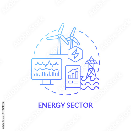 Energy sector blue gradient concept icon. Improving asset performance abstract idea thin line illustration. Smart management. Isolated outline drawing. Roboto-Medium, Myriad Pro-Bold fonts used
