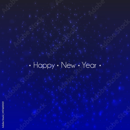 Happy new year lettering on illuminated and shiny blue background vector stock illustration.