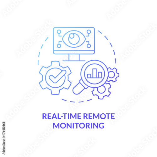 Real time remote monitoring blue gradient concept icon. Collect data for performance predict abstract idea thin line illustration. Isolated outline drawing. Roboto-Medium, Myriad Pro-Bold fonts used